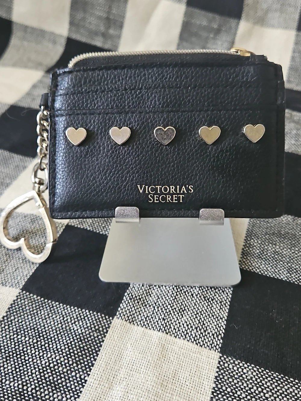 Victoria's Secret Black Card Holder with Silver Heart Keychain